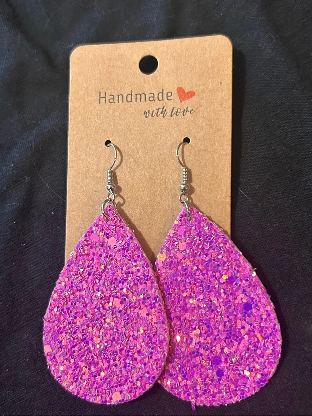 Handmade Pink Glitter Teardrop Earrings